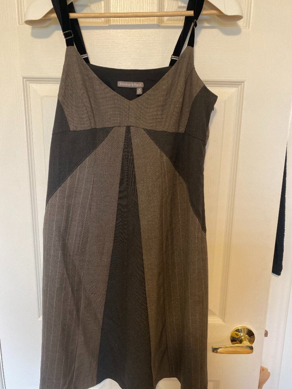 Vintage Y2K Tristan & Iseut Pinstripe Dress Velvet Straps Made in Canada Size 8